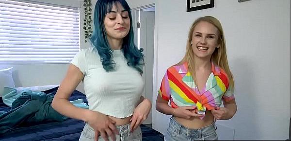  Stepbro gets a hot titty fucking from Jewel Blu and Natalie Knight to judge who has the better rack!